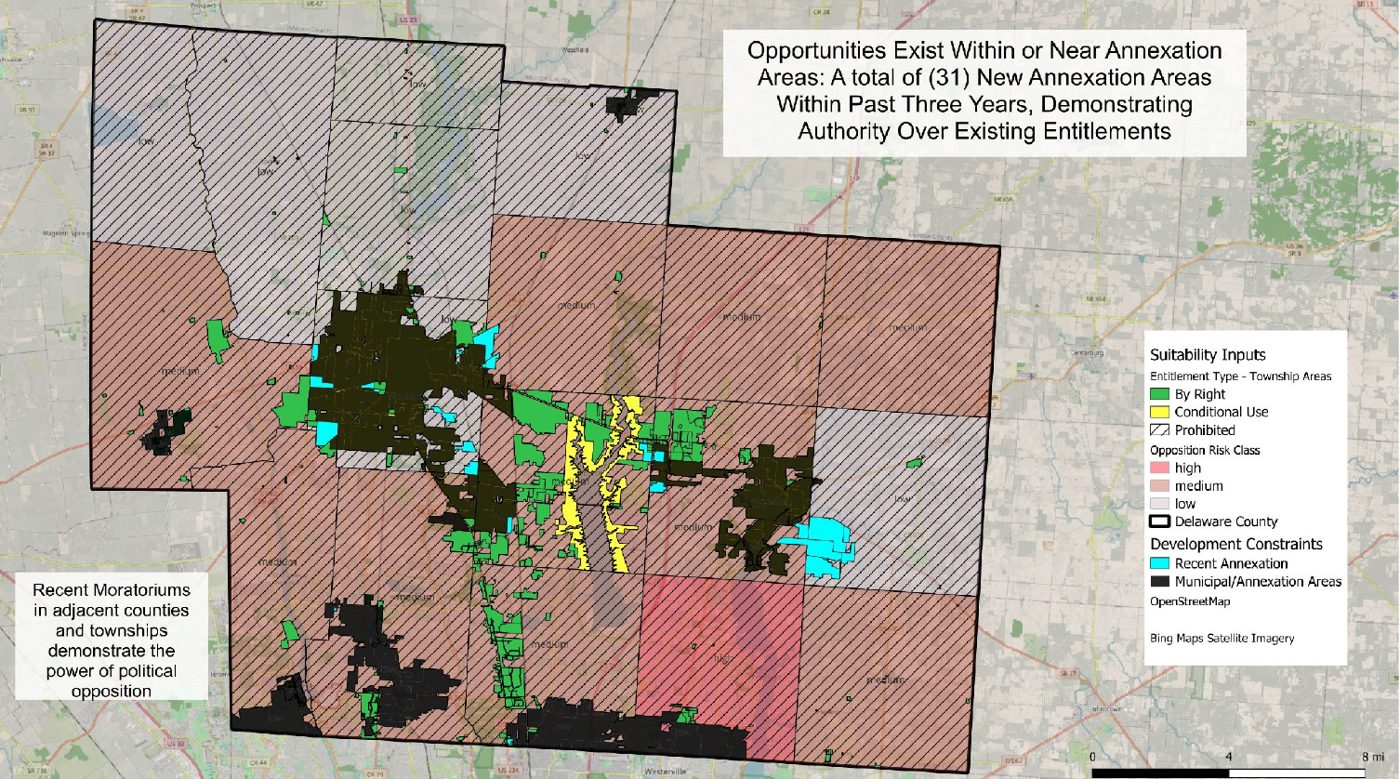 Map of township entitlement types, opposition risk and annexation areas